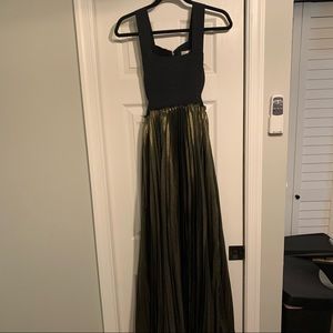 A.L.C. Olivia Black and Gold Pleated Maxi Dress